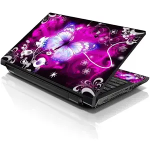 ALAYRA Laptop 17-17.3" Skin with Colorful Purple Butterfly Pattern for HP Dell Lenovo Apple Asus Acer Compaq - Fits 16.5" 17" 17.3" 18.4" 19" (2 Wrist Pads Free) 01