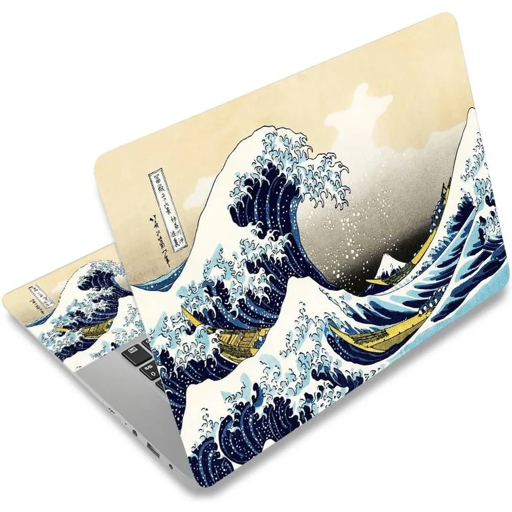 ALAYRA Laptop Decal Sticker Skin Cover, 11.612" 13" 13.3" 14" 15" 15.4" 15.6" Laptop Netbook Vinyl Skin Sticker Cover Art Notebook PC Reusable Protector (2 Wrist Pad Included), Kanagawa Japan Wave 01