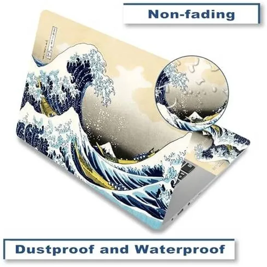 ALAYRA Laptop Decal Sticker Skin Cover, 11.612" 13" 13.3" 14" 15" 15.4" 15.6" Laptop Netbook Vinyl Skin Sticker Cover Art Notebook PC Reusable Protector (2 Wrist Pad Included), Kanagawa Japan Wave 01 - Image 3