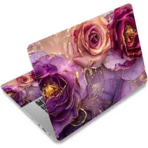 ALAYRA Laptop Decal Sticker Skin Cover, 12" 13.1" 13.3" 14" 15" 15.4" 15.6" Laptop Netbook Vinyl Art Skin Sticker Cover Notebook PC Protector (2 Wrist Pad Included), Removable Reusable, Marble Flowers