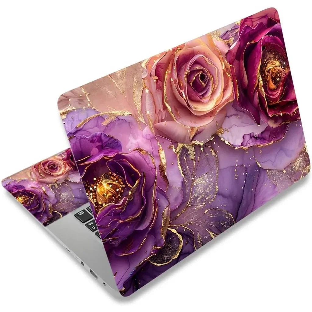 ALAYRA Laptop Decal Sticker Skin Cover, 12" 13.1" 13.3" 14" 15" 15.4" 15.6" Laptop Netbook Vinyl Art Skin Sticker Cover Notebook PC Protector (2 Wrist Pad Included), Removable Reusable, Marble Flowers