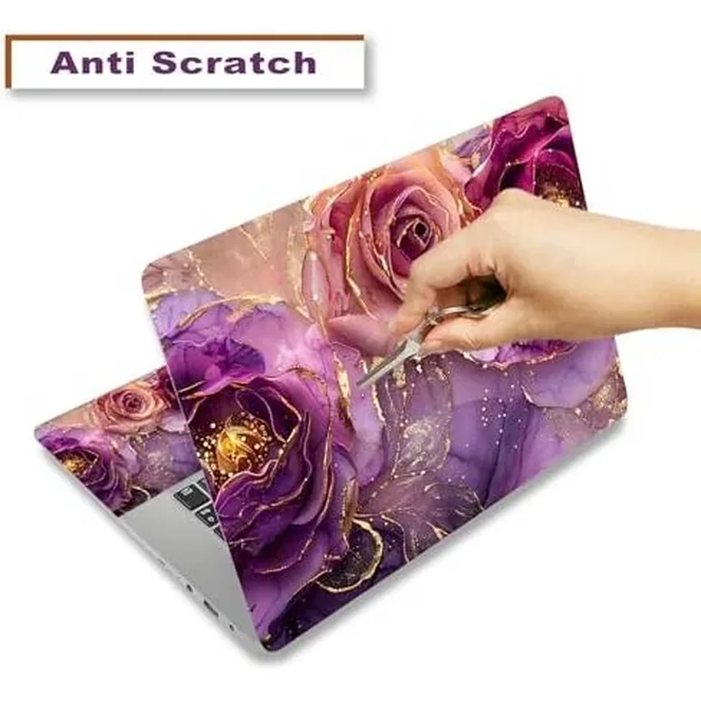 ALAYRA Laptop Decal Sticker Skin Cover, 12" 13.1" 13.3" 14" 15" 15.4" 15.6" Laptop Netbook Vinyl Art Skin Sticker Cover Notebook PC Protector (2 Wrist Pad Included), Removable Reusable, Marble Flowers - Image 2