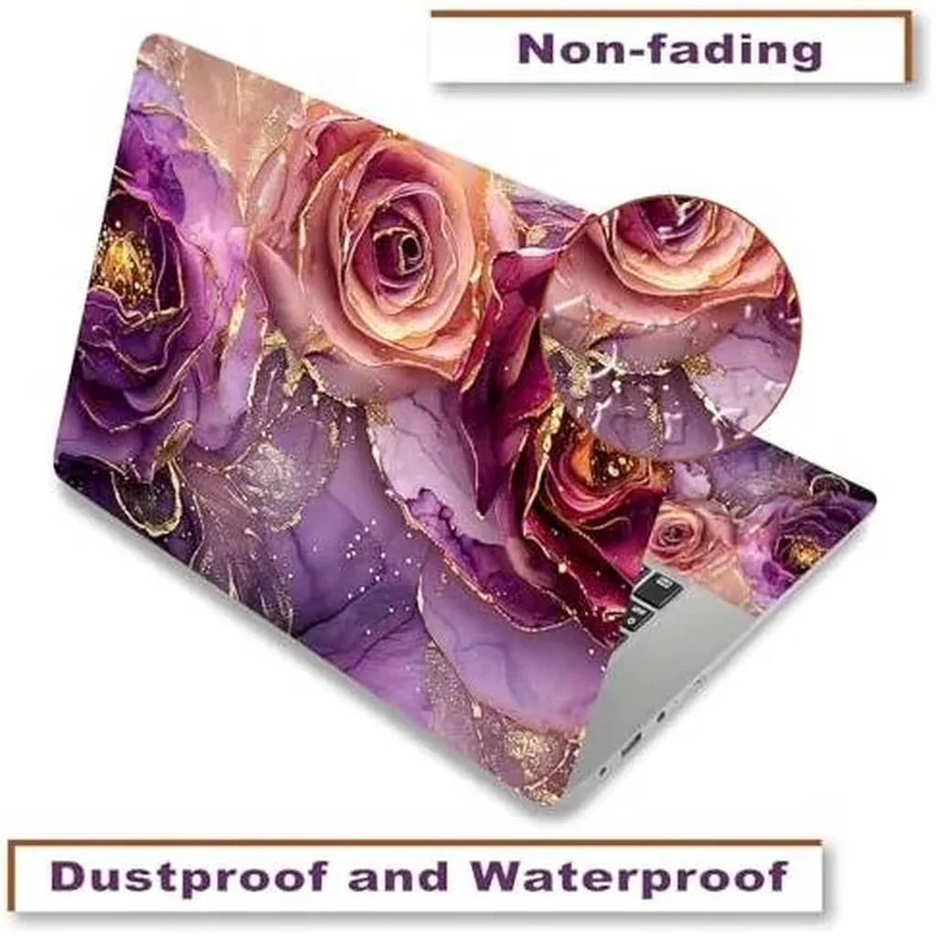 ALAYRA Laptop Decal Sticker Skin Cover, 12" 13.1" 13.3" 14" 15" 15.4" 15.6" Laptop Netbook Vinyl Art Skin Sticker Cover Notebook PC Protector (2 Wrist Pad Included), Removable Reusable, Marble Flowers - Image 3