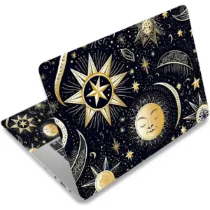 ALAYRA Laptop Decal Sticker Skin Cover, 12" 13.1" 13.3" 14" 15" 15.4" 15.6" Laptop Netbook Vinyl Art Skin Sticker Cover Notebook PC Protector (2 Wrist Pad Included), Removable Reusable, Stars and Moon