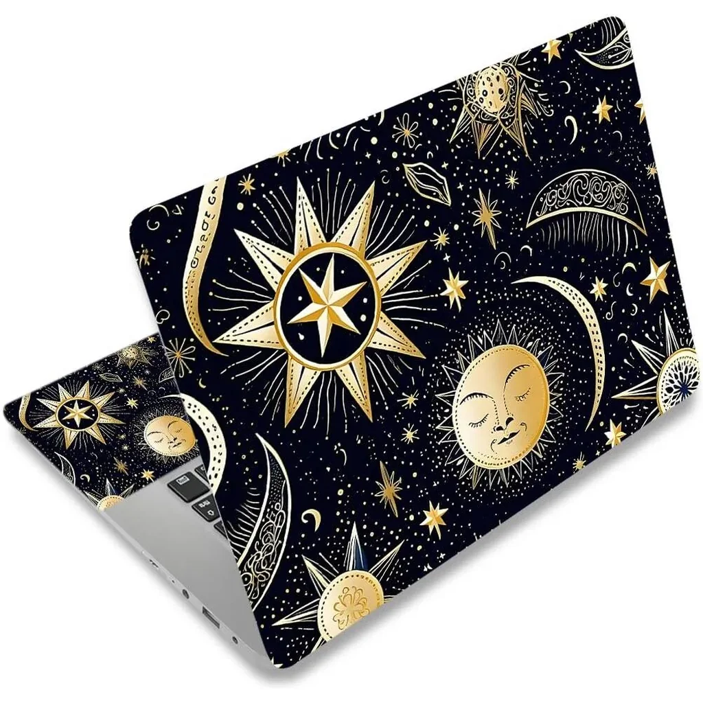 ALAYRA Laptop Decal Sticker Skin Cover, 12" 13.1" 13.3" 14" 15" 15.4" 15.6" Laptop Netbook Vinyl Art Skin Sticker Cover Notebook PC Protector (2 Wrist Pad Included), Removable Reusable, Stars and Moon