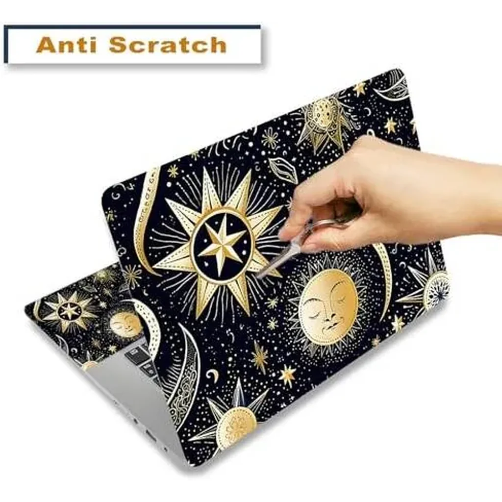 ALAYRA Laptop Decal Sticker Skin Cover, 12" 13.1" 13.3" 14" 15" 15.4" 15.6" Laptop Netbook Vinyl Art Skin Sticker Cover Notebook PC Protector (2 Wrist Pad Included), Removable Reusable, Stars and Moon - Image 2