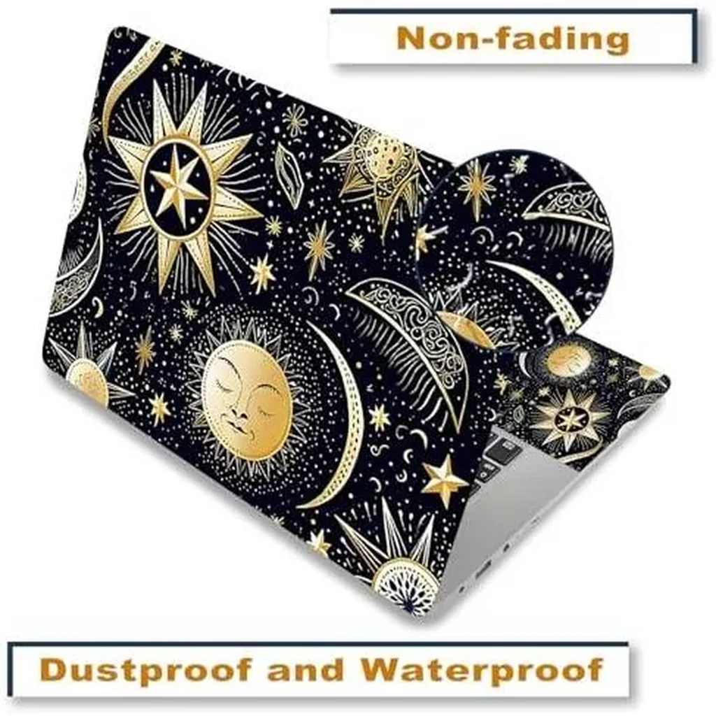ALAYRA Laptop Decal Sticker Skin Cover, 12" 13.1" 13.3" 14" 15" 15.4" 15.6" Laptop Netbook Vinyl Art Skin Sticker Cover Notebook PC Protector (2 Wrist Pad Included), Removable Reusable, Stars and Moon - Image 3