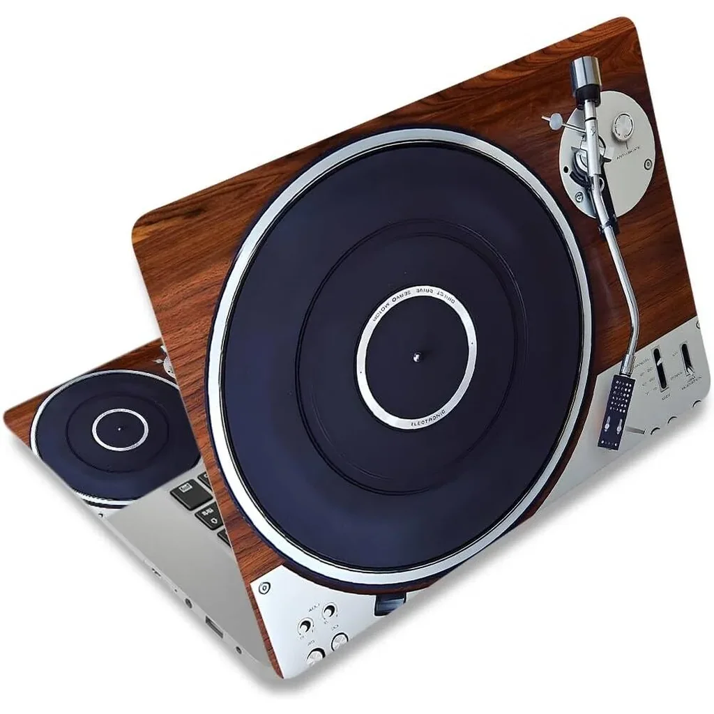 ALAYRA Laptop Decal Sticker Skin Cover, 12" 13.1" 13.3" 14" 15" 15.4" 15.6" Laptop Netbook Vinyl Skin Sticker Cover Art Notebook Protector (2 Wrist Pad Included), Removable Reusable, Retro Music Playe