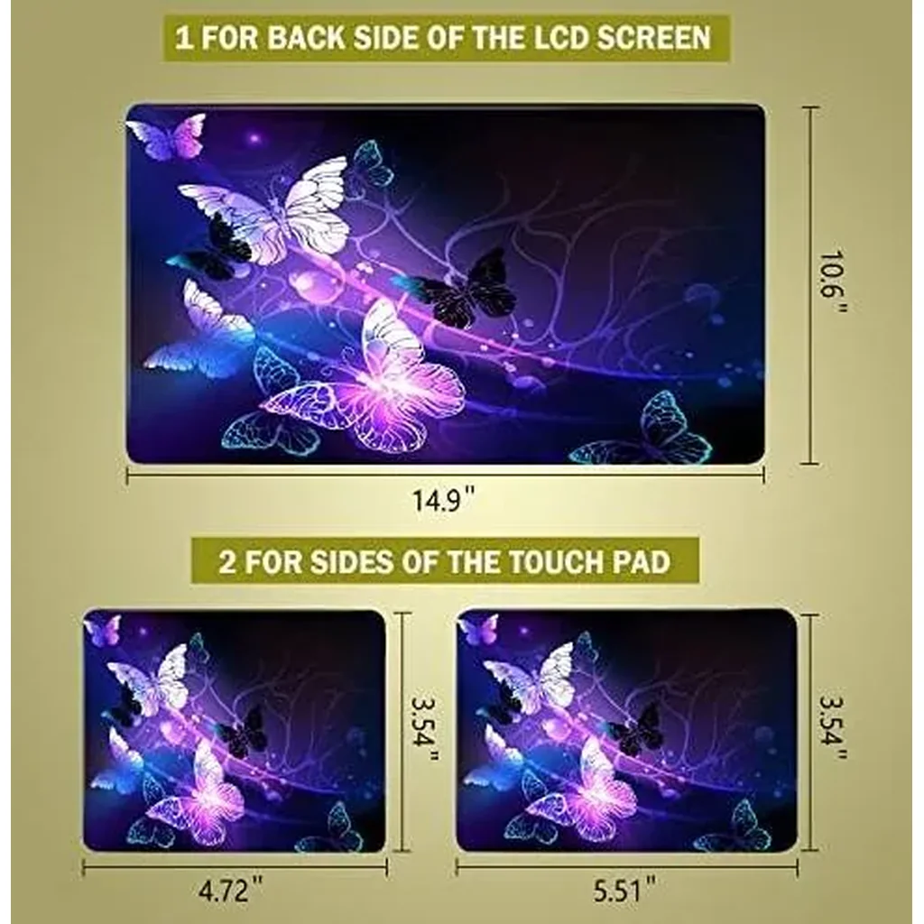 ALAYRA Laptop Skin Sticker Decal 12 13 13.3 14 15 15.4 15.6 inch Personalized Universal Notebook Vinyl Skin Stickers Cover Art Decal Computer Protector Purple-butterfly 01 - Image 4