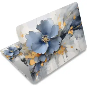 ALAYRA Laptop Skin Sticker Decal Cover, 11.612" 13" 13.3" 14" 15" 15.4" 15.6" Laptop Netbook Skin Sticker Cover Art Notebook Protector (2 Wrist Pad Included), Easy to Apply & Removable, Blue Silver Fl