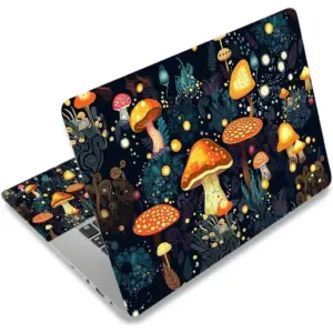 ALAYRA Laptop Skin Sticker Decal Cover, 11.612" 13" 13.3" 14" 15" 15.4" 15.6" Laptop Netbook Skin Sticker Cover Art Notebook Protector (2 Wrist Pad Included), Removable Reusable, Cute Fantasy Mushroom