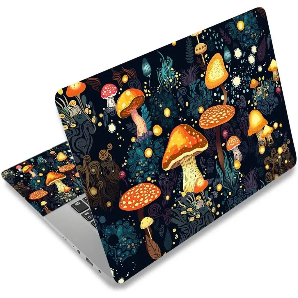 ALAYRA Laptop Skin Sticker Decal Cover, 11.612" 13" 13.3" 14" 15" 15.4" 15.6" Laptop Netbook Skin Sticker Cover Art Notebook Protector (2 Wrist Pad Included), Removable Reusable, Cute Fantasy Mushroom