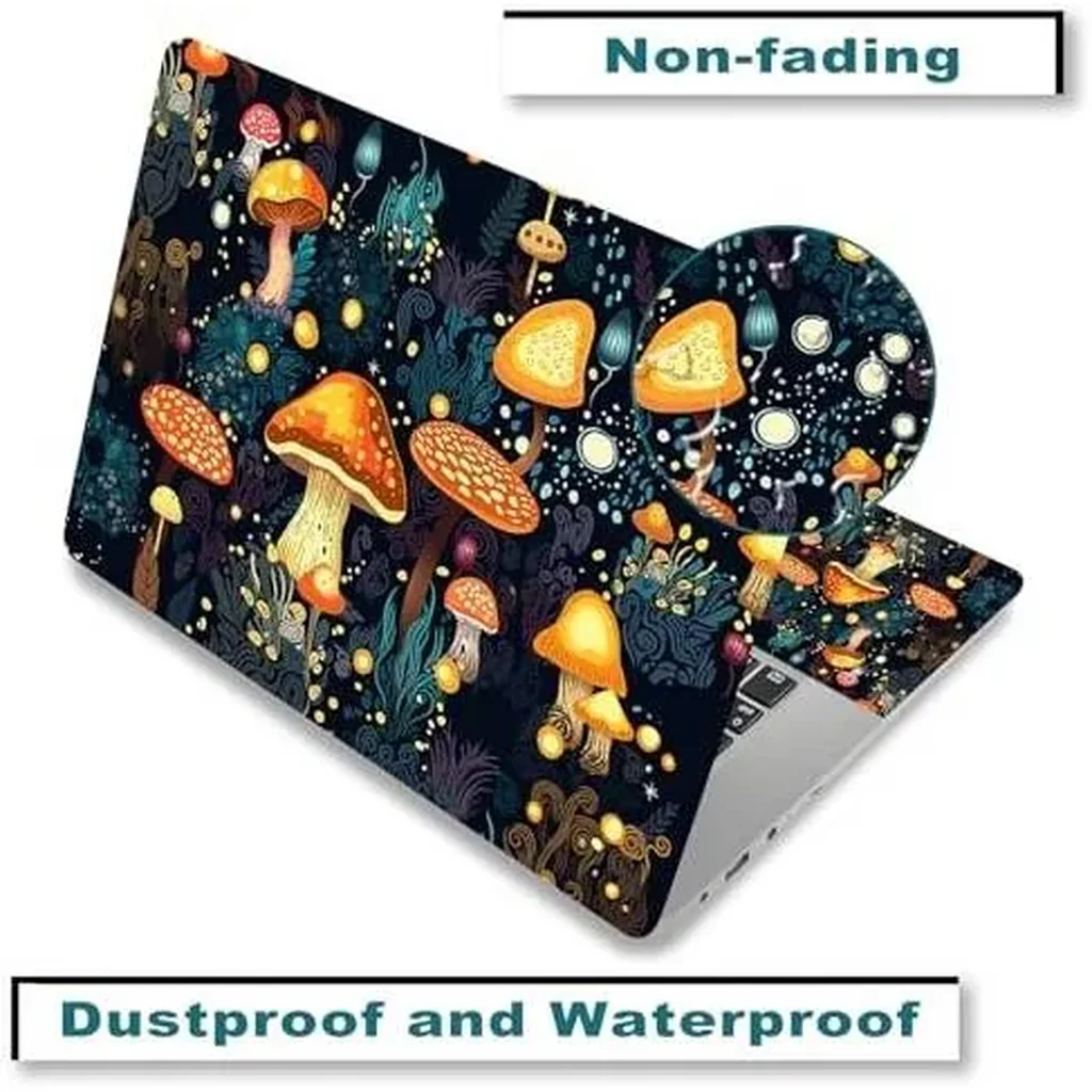 ALAYRA Laptop Skin Sticker Decal Cover, 11.612" 13" 13.3" 14" 15" 15.4" 15.6" Laptop Netbook Skin Sticker Cover Art Notebook Protector (2 Wrist Pad Included), Removable Reusable, Cute Fantasy Mushroom - Image 3