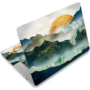 ALAYRA Laptop Skin Sticker Decal Cover, 11.612" 13" 13.3" 14" 15" 15.4" 15.6" Laptop Netbook Skin Sticker Cover Art Notebook Protector (2 Wrist Pad Included), Removable Reusable, Green Mountain & Sun