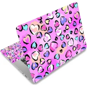 ALAYRA Laptop Skin Sticker Decal Cover, 11.612" 13" 13.3" 14" 15" 15.4" 15.6" Laptop Netbook Skins Sticker Notebook Protector (2 Wrist Pad Included), Removable Reusable, Easy to Apply, Pink Hearts Lov