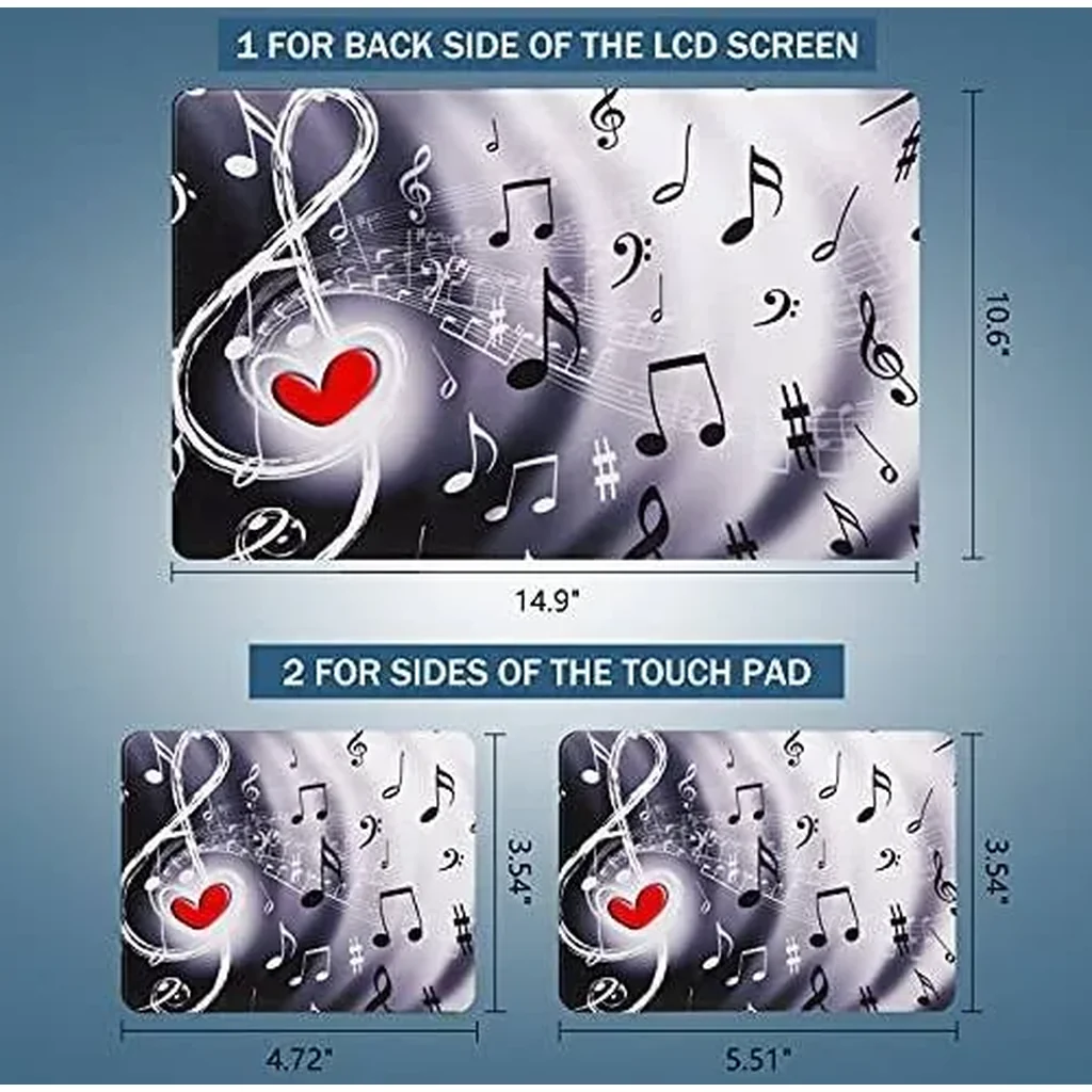ALAYRA Laptop Skin Sticker Decal Covers 12" 13" 13.3" 14" 15" 15.4" 15.6 inch Laptop Skin Sticker Cover Art Decal Protector Notebook PC (Music & Red Heart) 01 - Image 2