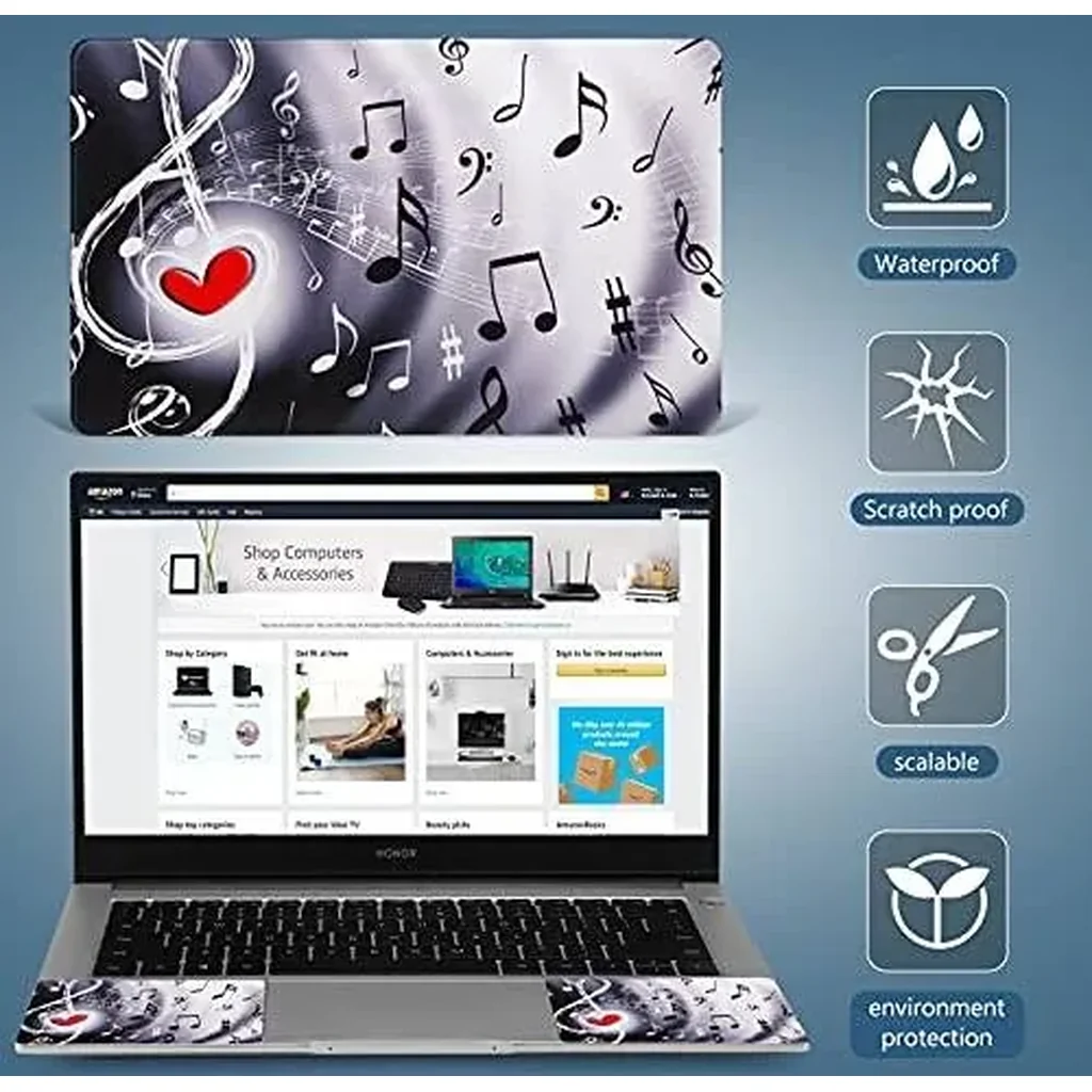 ALAYRA Laptop Skin Sticker Decal Covers 12" 13" 13.3" 14" 15" 15.4" 15.6 inch Laptop Skin Sticker Cover Art Decal Protector Notebook PC (Music & Red Heart) 01 - Image 5