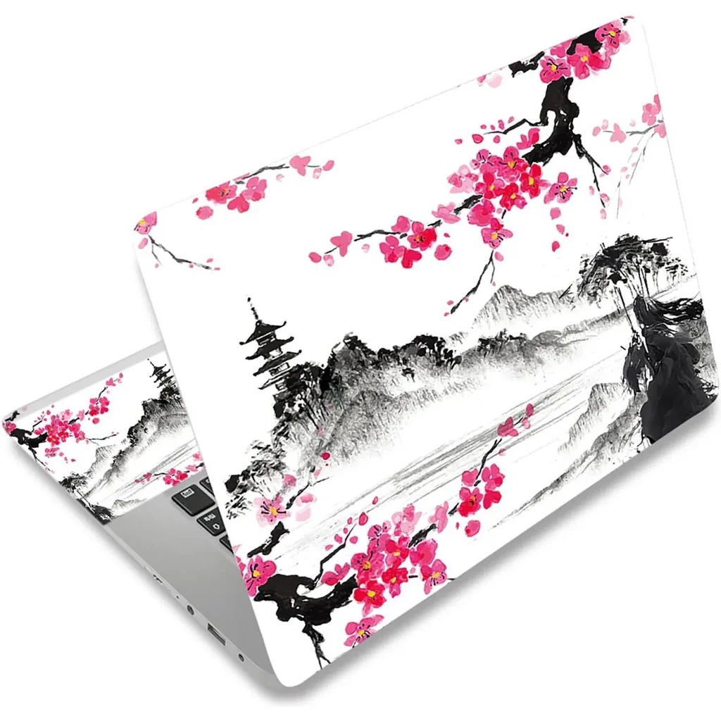 ALAYRA Laptop Skin Sticker Decal, 12 13 13.3 14 15 15.4 15.6 inch Laptop Art Decal Protector Notebook Netbook PC 15.6" Universal Vinyl Cover, Mountain Sakura Ink Painting 01