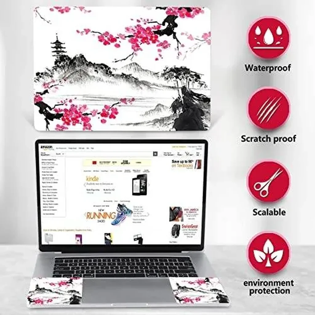 ALAYRA Laptop Skin Sticker Decal, 12 13 13.3 14 15 15.4 15.6 inch Laptop Art Decal Protector Notebook Netbook PC 15.6" Universal Vinyl Cover, Mountain Sakura Ink Painting 01 - Image 5