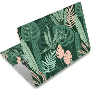 ALAYRA Laptop Skin Sticker Decal, 12 13 13.3 14 15 15.4 15.6 inch Laptop Art Decal Protector Notebook Netbook PC 15.6" Universal Vinyl Cover, Pink Green Leaves 01