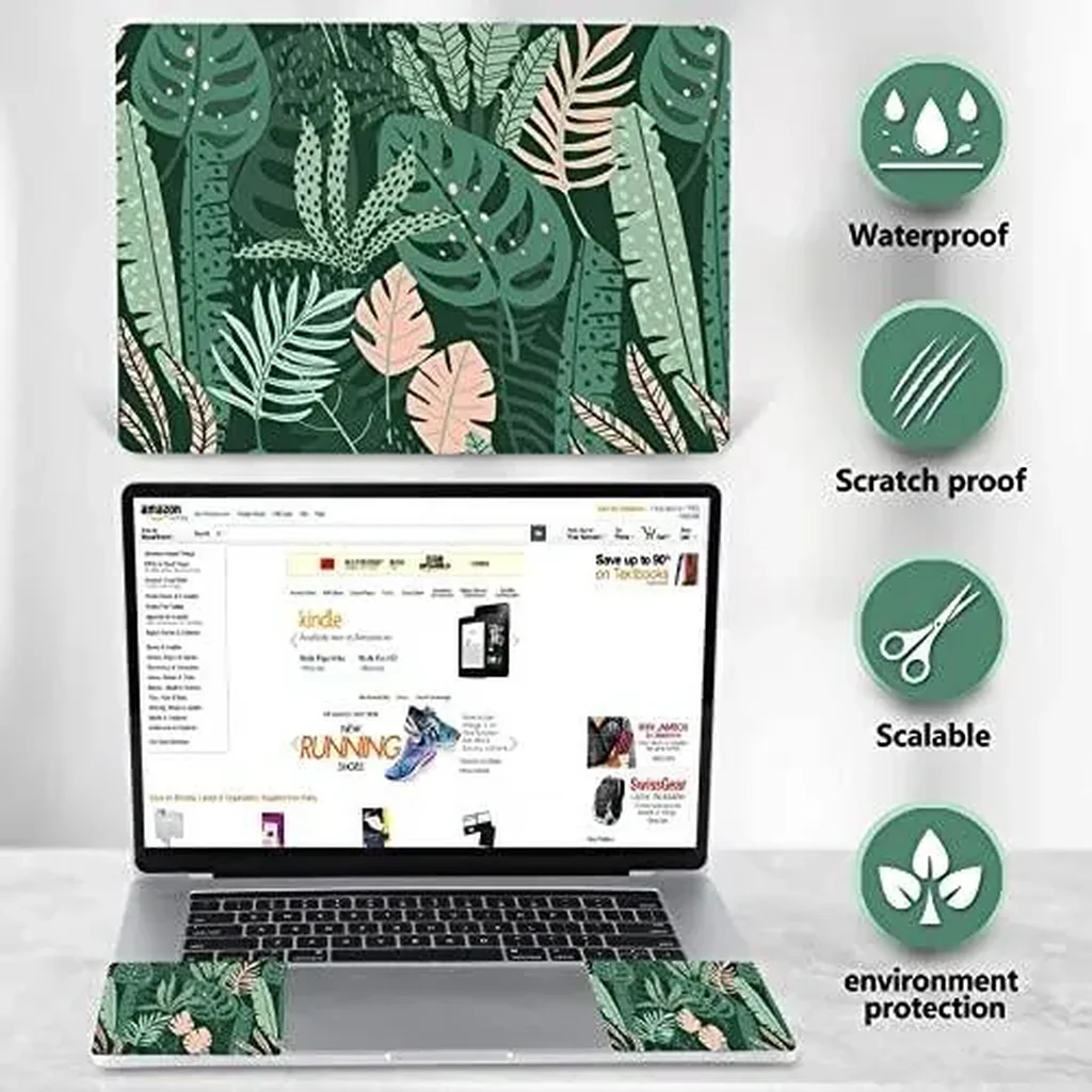 ALAYRA Laptop Skin Sticker Decal, 12 13 13.3 14 15 15.4 15.6 inch Laptop Art Decal Protector Notebook Netbook PC 15.6" Universal Vinyl Cover, Pink Green Leaves 01 - Image 4