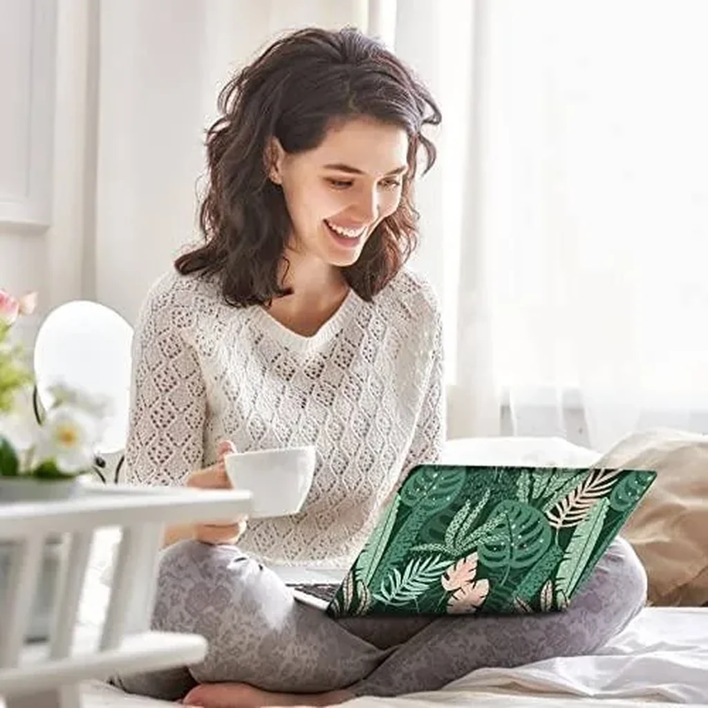 ALAYRA Laptop Skin Sticker Decal, 12 13 13.3 14 15 15.4 15.6 inch Laptop Art Decal Protector Notebook Netbook PC 15.6" Universal Vinyl Cover, Pink Green Leaves 01 - Image 5