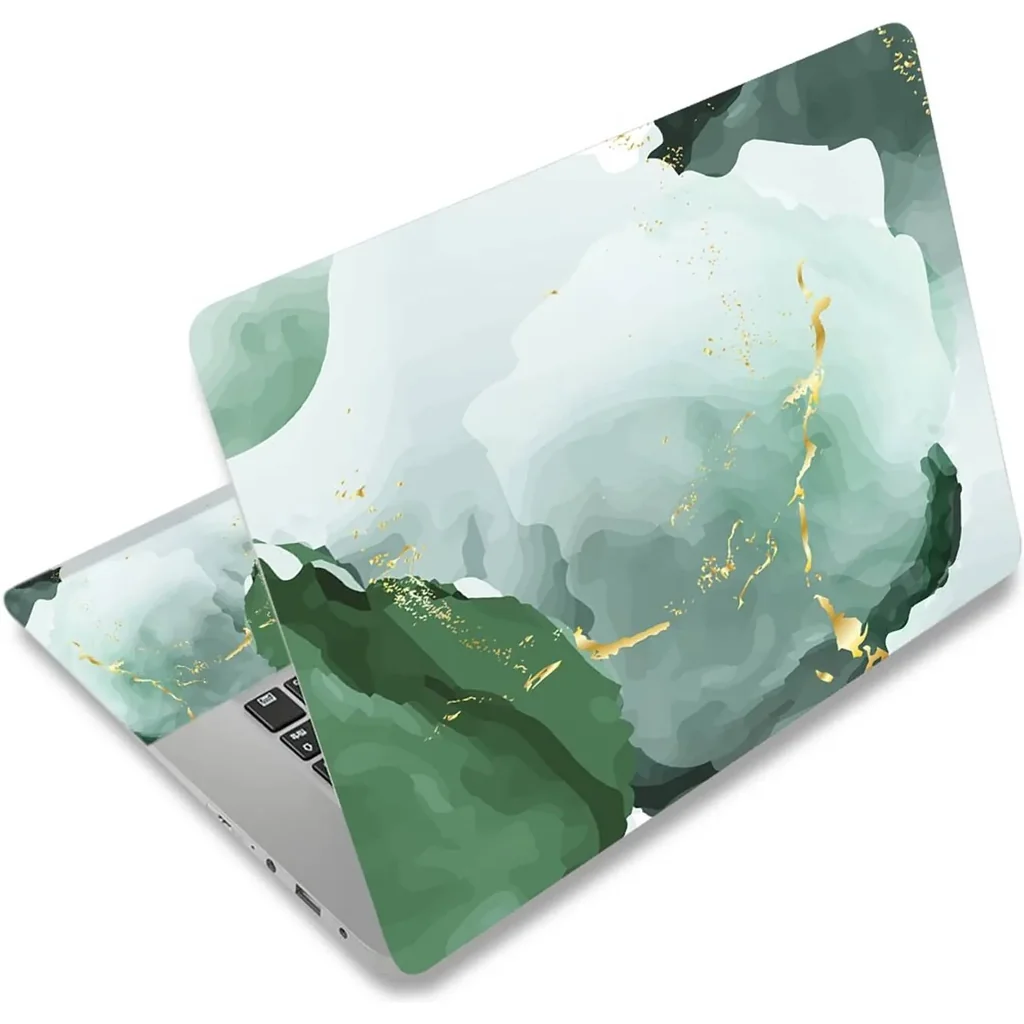 ALAYRA Laptop Skin Sticker Decal, 12 13 13.3 14 15 15.4 15.6 inch Laptop Art Decal Protector Notebook Netbook PC 15.6" Universal Vinyl Cover, White Green Gold Marble 01
