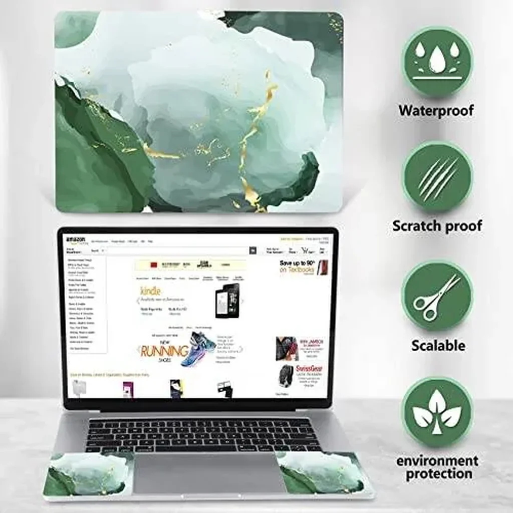 ALAYRA Laptop Skin Sticker Decal, 12 13 13.3 14 15 15.4 15.6 inch Laptop Art Decal Protector Notebook Netbook PC 15.6" Universal Vinyl Cover, White Green Gold Marble 01 - Image 4