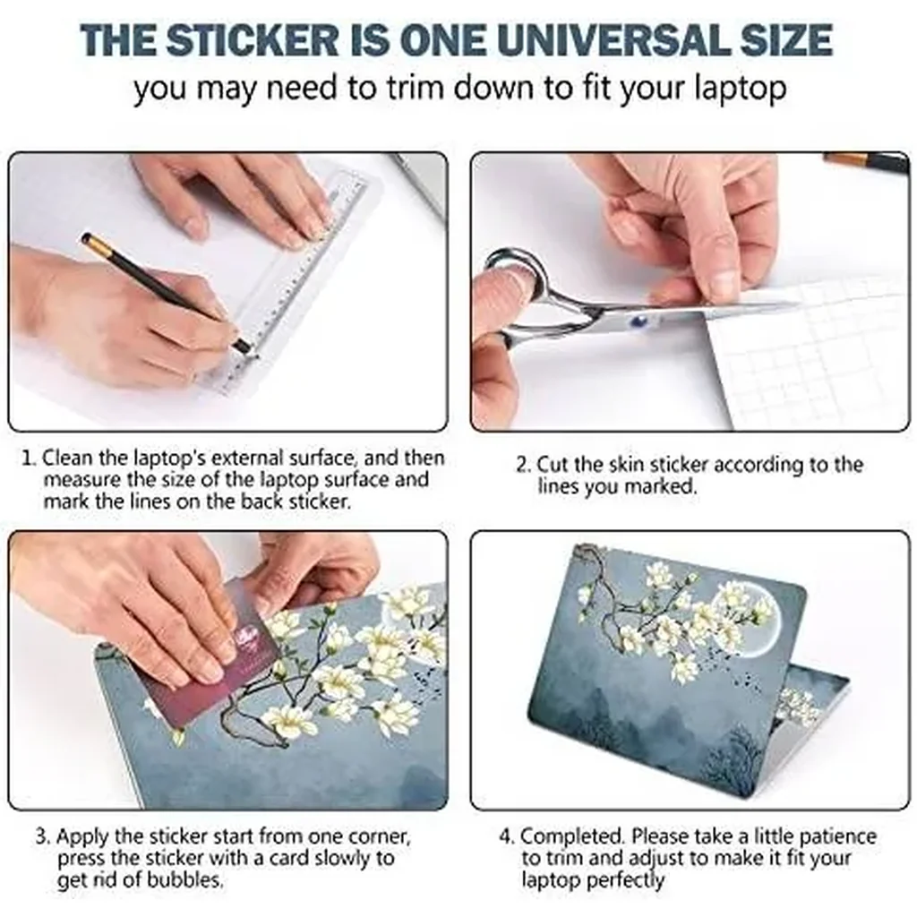 ALAYRA Laptop Skin Sticker Decal, 12 13 13.3 14 15 15.4 15.6 inch Laptop Art Decal Protector Notebook Netbook PC 15.6" Universal Vinyl Cover, White Magnolia Flower 01 - Image 3