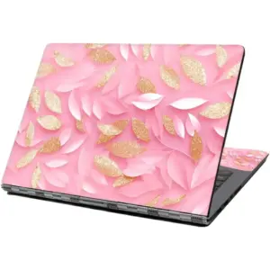 ALAYRA Laptop Skin Sticker Decal, 12" 13" 13.3" 14" 15" 15.4" 15.6 inch Laptop Skin Sticker Cover Art Decal Protector Notebook PC (Gold & Pink Leaves) 01