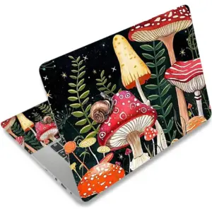 ALAYRA Laptop Skin Sticker Decal, 12" 13" 13.3" 14" 15" 15.4" 15.6 inch Laptop Skin Sticker Cover Art Protector Notebook (2 Wrist Pad Skins Included), Decorative Removable, Positive Mushroom 01