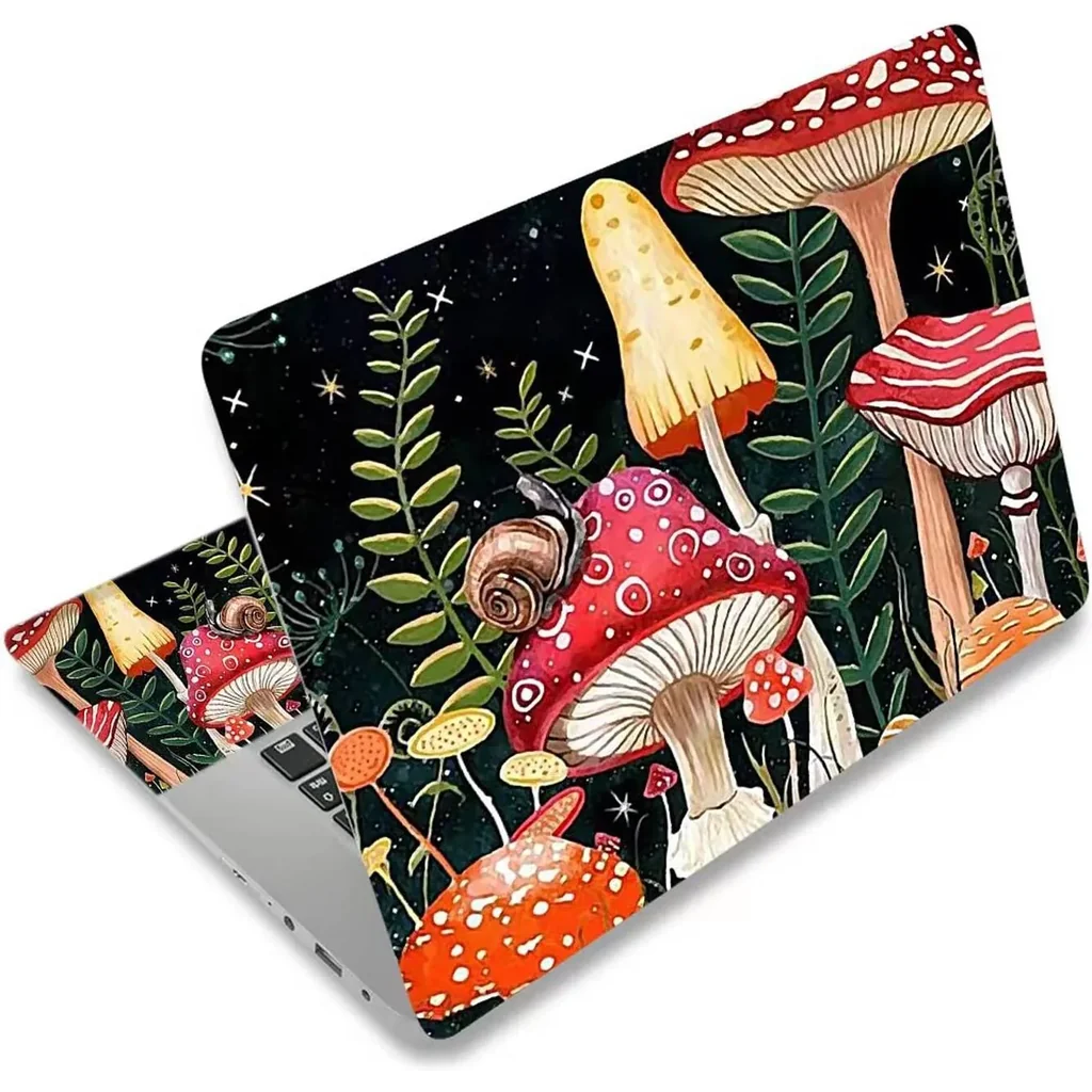 ALAYRA Laptop Skin Sticker Decal, 12" 13" 13.3" 14" 15" 15.4" 15.6 inch Laptop Skin Sticker Cover Art Protector Notebook (2 Wrist Pad Skins Included), Decorative Removable, Positive Mushroom 01
