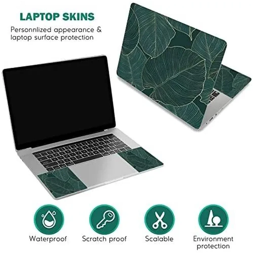 ALAYRA Laptop Skin Sticker Decal, 12" 13" 13.3" 14" 15" 15.4" 15.6 inch Laptop Universal Reusable Vinyl Skin Stickers Cover Art Decal Notebook PC Personalized Protector-Green Leaf 01 - Image 2
