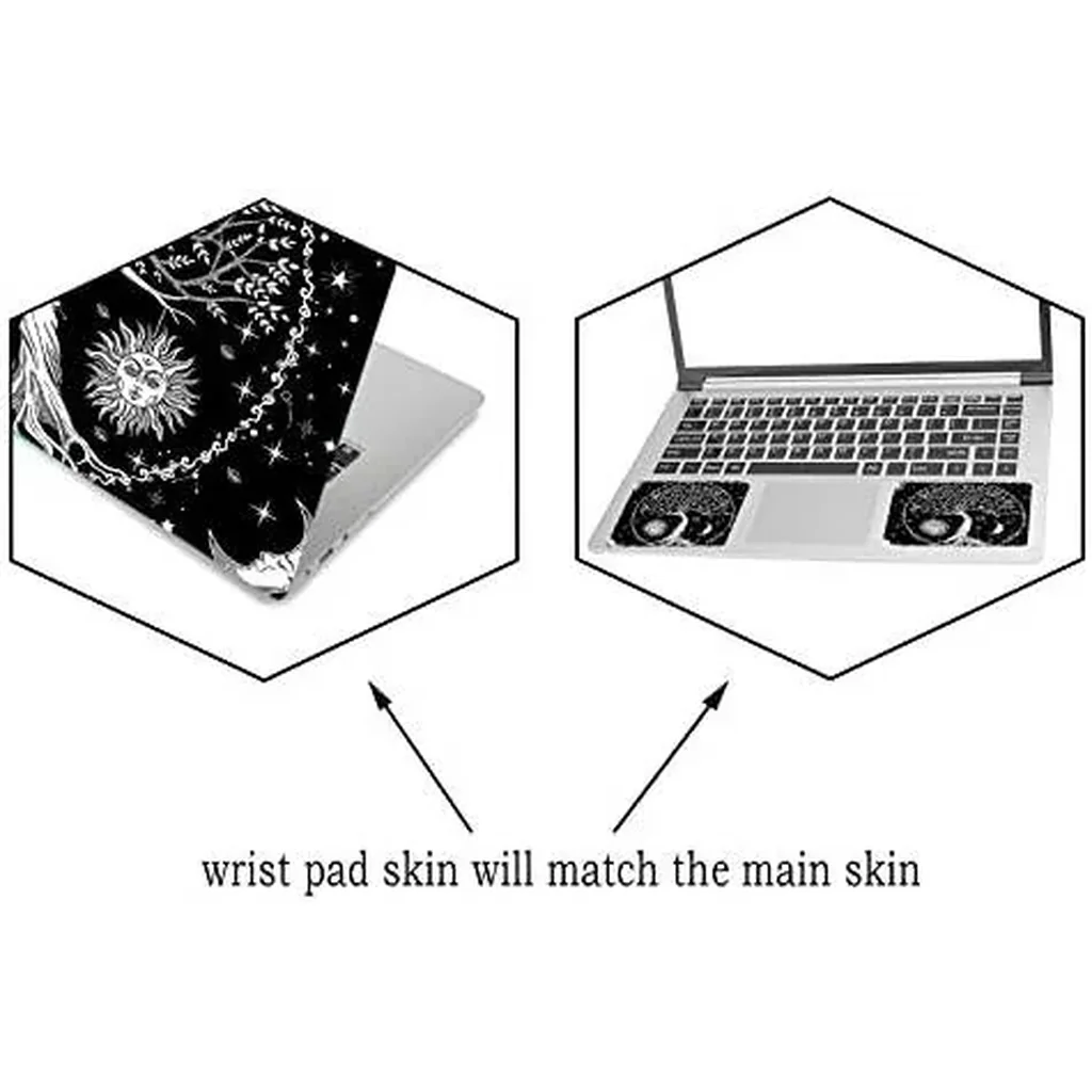ALAYRA Laptop Skin Sticker Decal, 12" 13" 13.3" 14" 15" 15.4" 15.6 inch Laptop Vinyl Skin Sticker Cover Art Protector Notebook PC (2 Wrist Pad Skins Included), Decorative Waterproof Removable, Moon & - Image 2