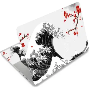 ALAYRA Laptop Skin Sticker Decal, 12" 13" 13.3" 14" 15" 15.4" 15.6 inch Laptop Vinyl Skin Sticker Cover Art Protector Notebook PC (2 Wrist Pad Skins Included), Waterproof Removable, Black Wave of Kana