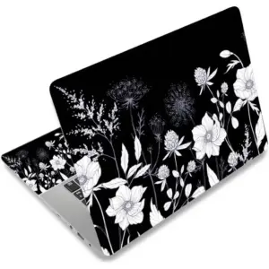ALAYRA Laptop Skin Sticker Decal, 12" 13" 13.3" 14" 15" 15.4" 15.6 inch Laptop Vinyl Skin Sticker Cover Art Protector Notebook PC (2 Wrist Pad Skins Included), Waterproof Removable, Black White Flower