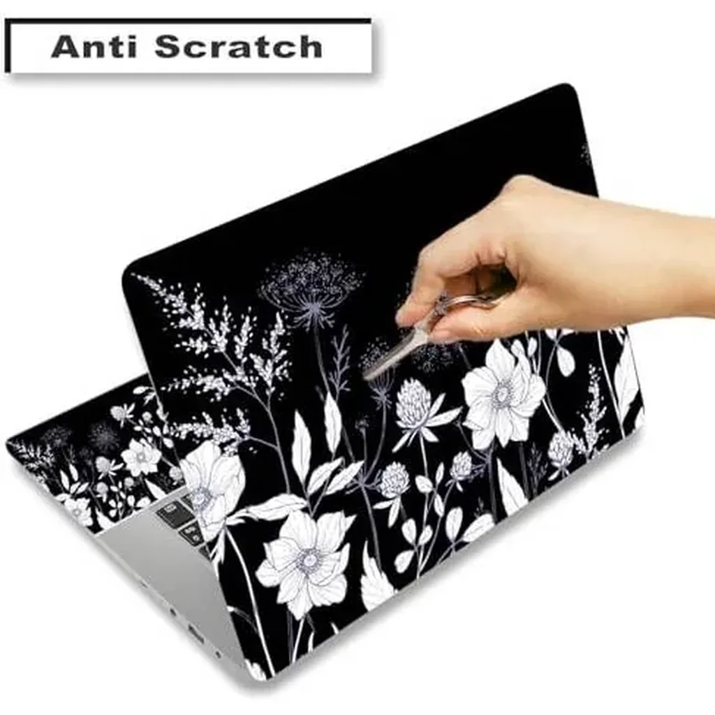 ALAYRA Laptop Skin Sticker Decal, 12" 13" 13.3" 14" 15" 15.4" 15.6 inch Laptop Vinyl Skin Sticker Cover Art Protector Notebook PC (2 Wrist Pad Skins Included), Waterproof Removable, Black White Flower - Image 2