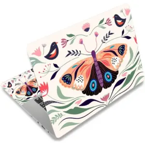 ALAYRA Laptop Skin Sticker Decal, 12" 13" 13.3" 14" 15" 15.4" 15.6 inch Laptop Vinyl Skin Sticker Cover Art Protector Notebook PC (2 Wrist Pad Skins Included), Waterproof Removable, Butterfly Birds 01
