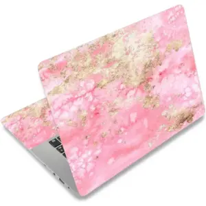 ALAYRA Laptop Skin Sticker Decal, 12" 13" 13.3" 14" 15" 15.4" 15.6 inch Laptop Vinyl Skin Sticker Cover Art Protector Notebook PC (2 Wrist Pad Skins Included), Waterproof Removable, Pink Golden Marble