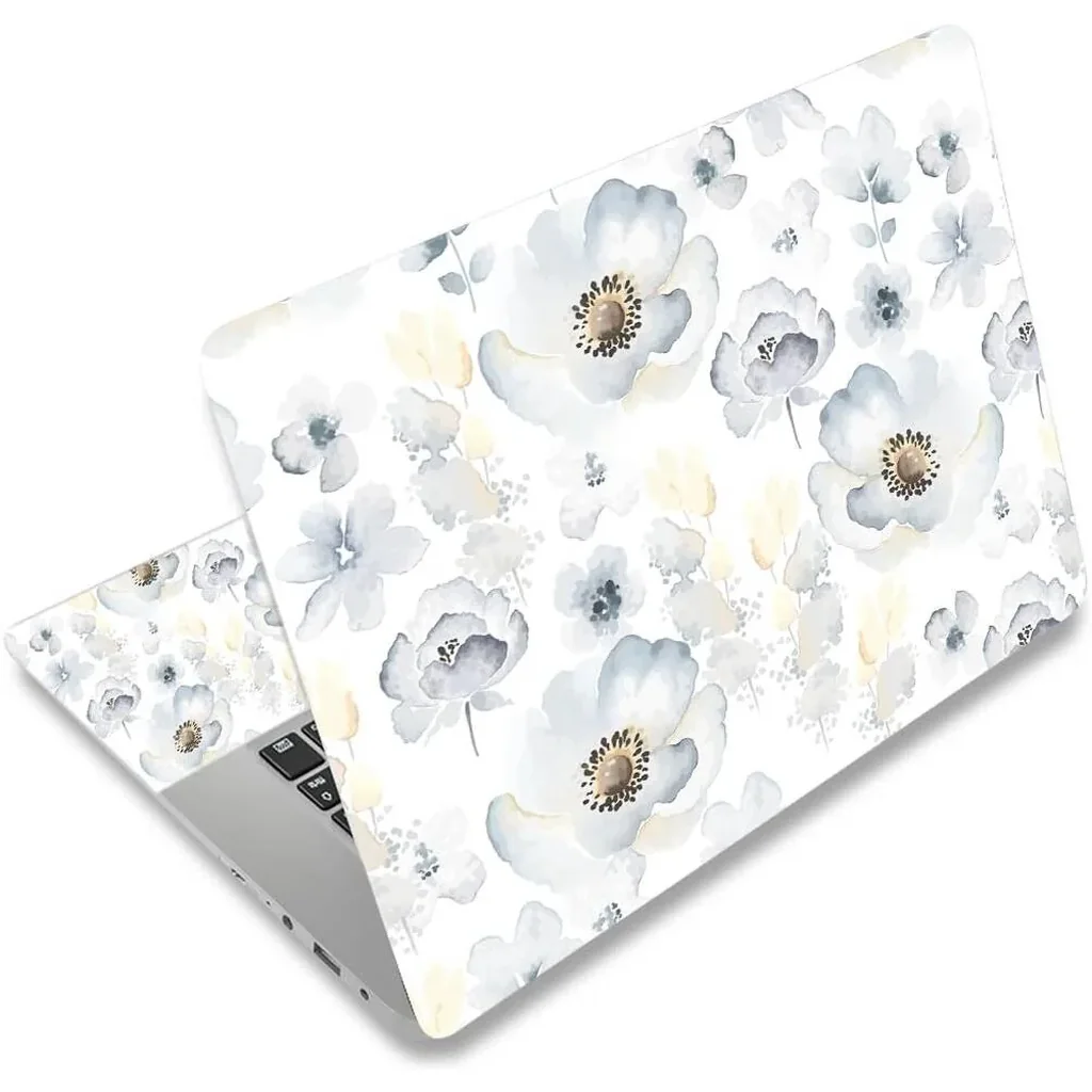ALAYRA Laptop Skin Sticker Decal, 12" 13" 13.3" 14" 15" 15.4" 15.6 inch Laptop Vinyl Skin Sticker Cover Art Protector Notebook PC (2 Wrist Pad Skins Included), Waterproof Removable, White Watercolour