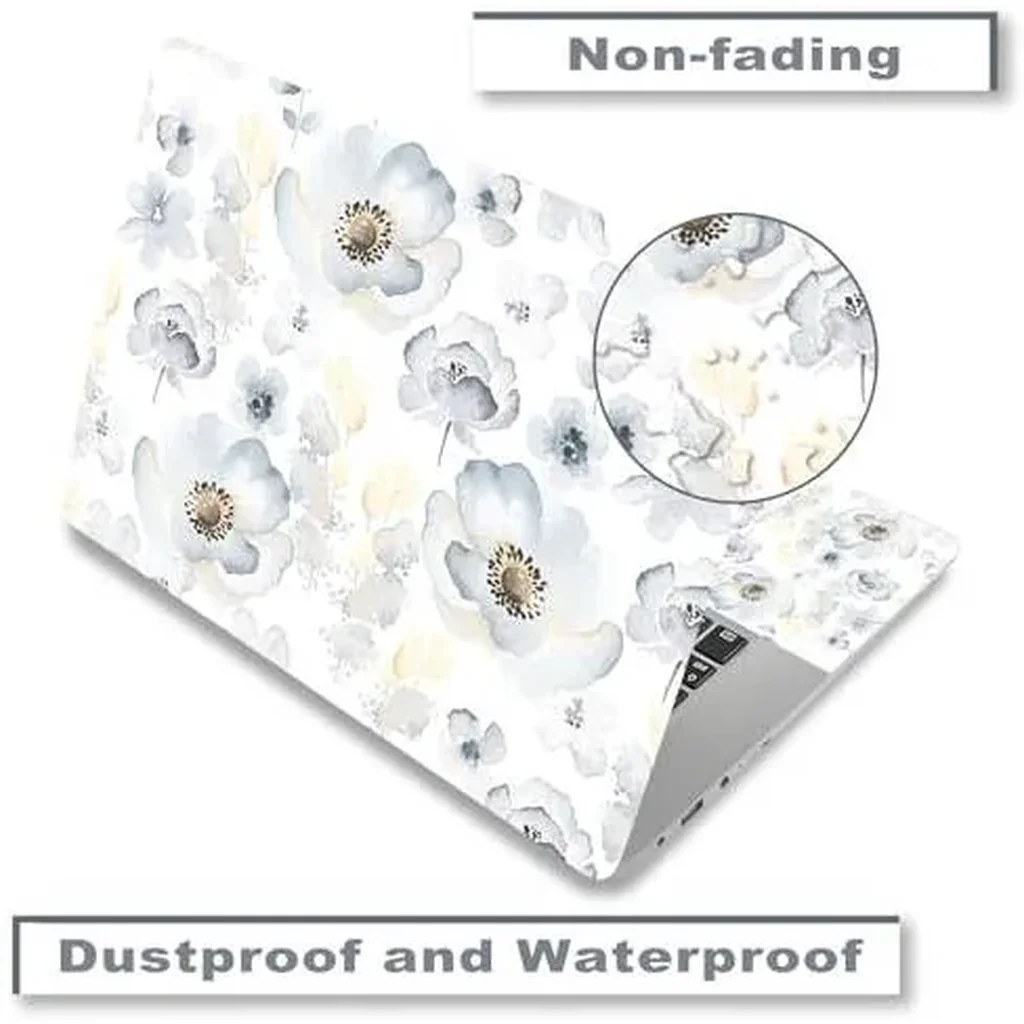 ALAYRA Laptop Skin Sticker Decal, 12" 13" 13.3" 14" 15" 15.4" 15.6 inch Laptop Vinyl Skin Sticker Cover Art Protector Notebook PC (2 Wrist Pad Skins Included), Waterproof Removable, White Watercolour - Image 3