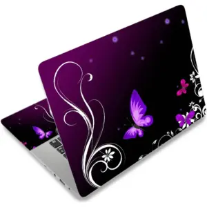 ALAYRA Laptop Skin Sticker Decal, 12" 13" 13.3" 14" 15" 15.4" 15.6 inch Notebook Vinyl Skin Sticker Cover Art Decal Protector Notebook PC Purple Butterfly& flower 01