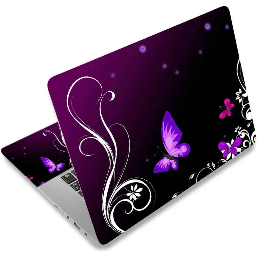 ALAYRA Laptop Skin Sticker Decal, 12" 13" 13.3" 14" 15" 15.4" 15.6 inch Notebook Vinyl Skin Sticker Cover Art Decal Protector Notebook PC Purple Butterfly& flower 01