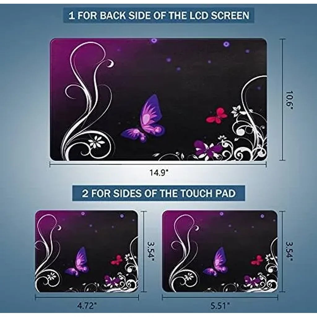 ALAYRA Laptop Skin Sticker Decal, 12" 13" 13.3" 14" 15" 15.4" 15.6 inch Notebook Vinyl Skin Sticker Cover Art Decal Protector Notebook PC Purple Butterfly& flower 01 - Image 2