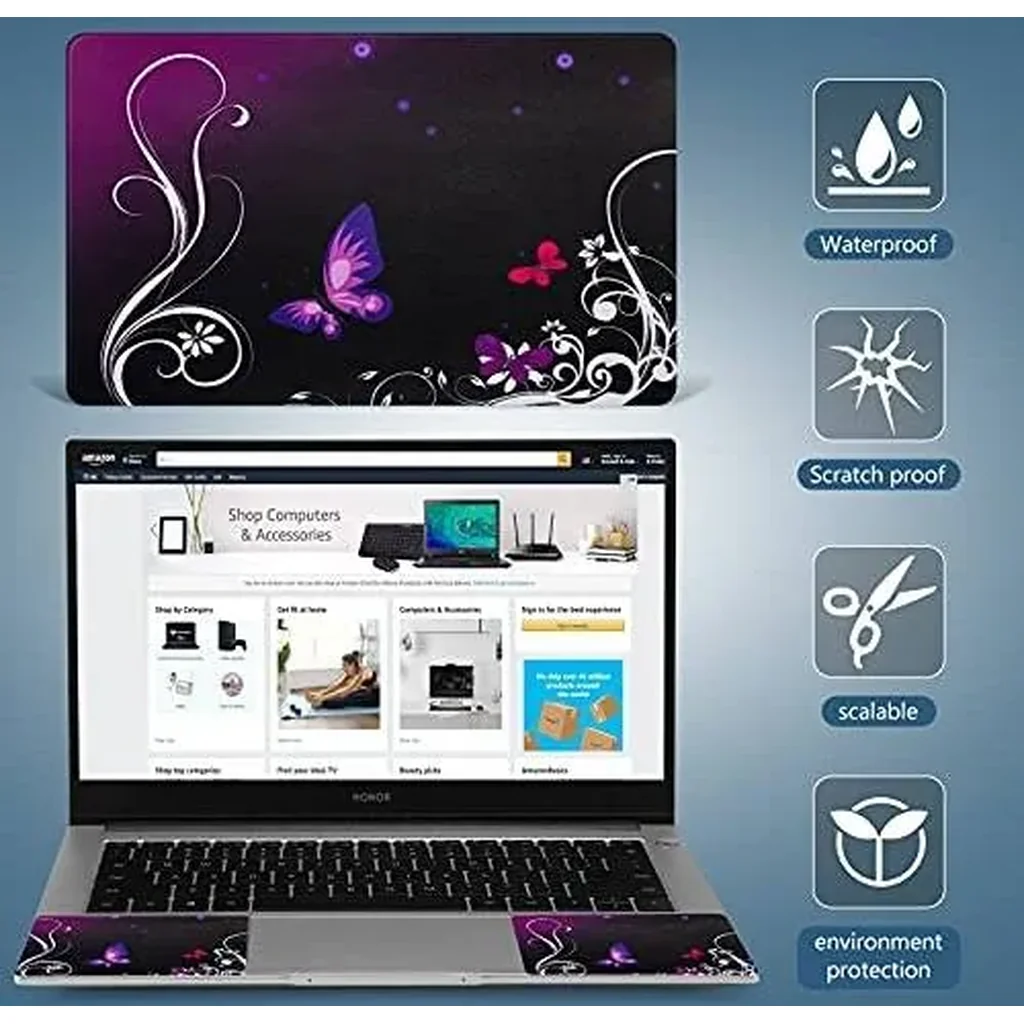 ALAYRA Laptop Skin Sticker Decal, 12" 13" 13.3" 14" 15" 15.4" 15.6 inch Notebook Vinyl Skin Sticker Cover Art Decal Protector Notebook PC Purple Butterfly& flower 01 - Image 4
