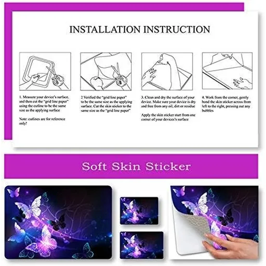 ALAYRA Laptop Skin Sticker Decal, 12" 13" 13.3" 14" 15" 15.4" 15.6 inch Vinyl Cover Art Protector Notebook PC (Free 2 Wrist Pad Included), Decorative Waterproof Removable, Butterflies 01 - Image 4