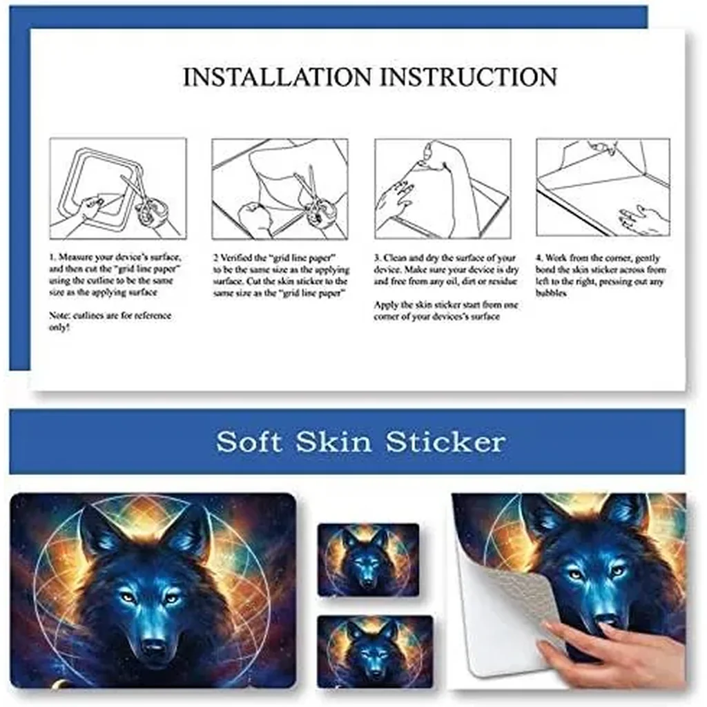 ALAYRA Laptop Skin Sticker Decal, 12" 13" 13.3" 14" 15" 15.4" 15.6 inch Vinyl Cover Art Protector Notebook PC (Free 2 Wrist Pad Included), Decorative Waterproof Removable, Cool Wolf 01 - Image 4