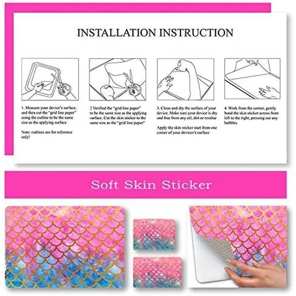 ALAYRA Laptop Skin Sticker Decal, 12" 13" 13.3" 14" 15" 15.4" 15.6 inch Vinyl Cover Art Protector Notebook PC (Free 2 Wrist Pad Included), Decorative Waterproof Removable, Mermaid Scales 01 - Image 4