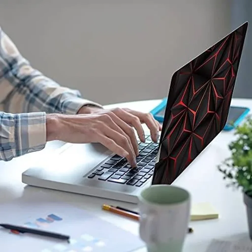 ALAYRA Laptop Skin Sticker Decal, 13.3" 14" 15" 15.4" 15.6 inch Laptop Universal Vinyl Skin Sticker Cover, Dustproof Waterproof Reusable Art Decal Protector with Free 2 Wrist Pads (Black and red) 01 - Image 3