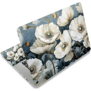 ALAYRA Laptop Skin Sticker Decal, 13/13.3/14/15/15.4/15.6 inch Laptop Art Decal Universal Cover, Scratch Resistant Notebook Skin Protector, White Flowers 01